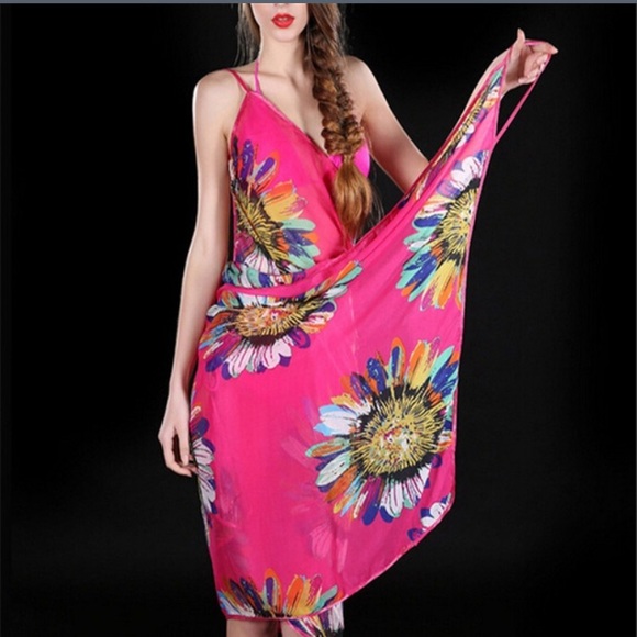 🎉 Pink Sheer Floral Cover Up Dress - Picture 1 of 8